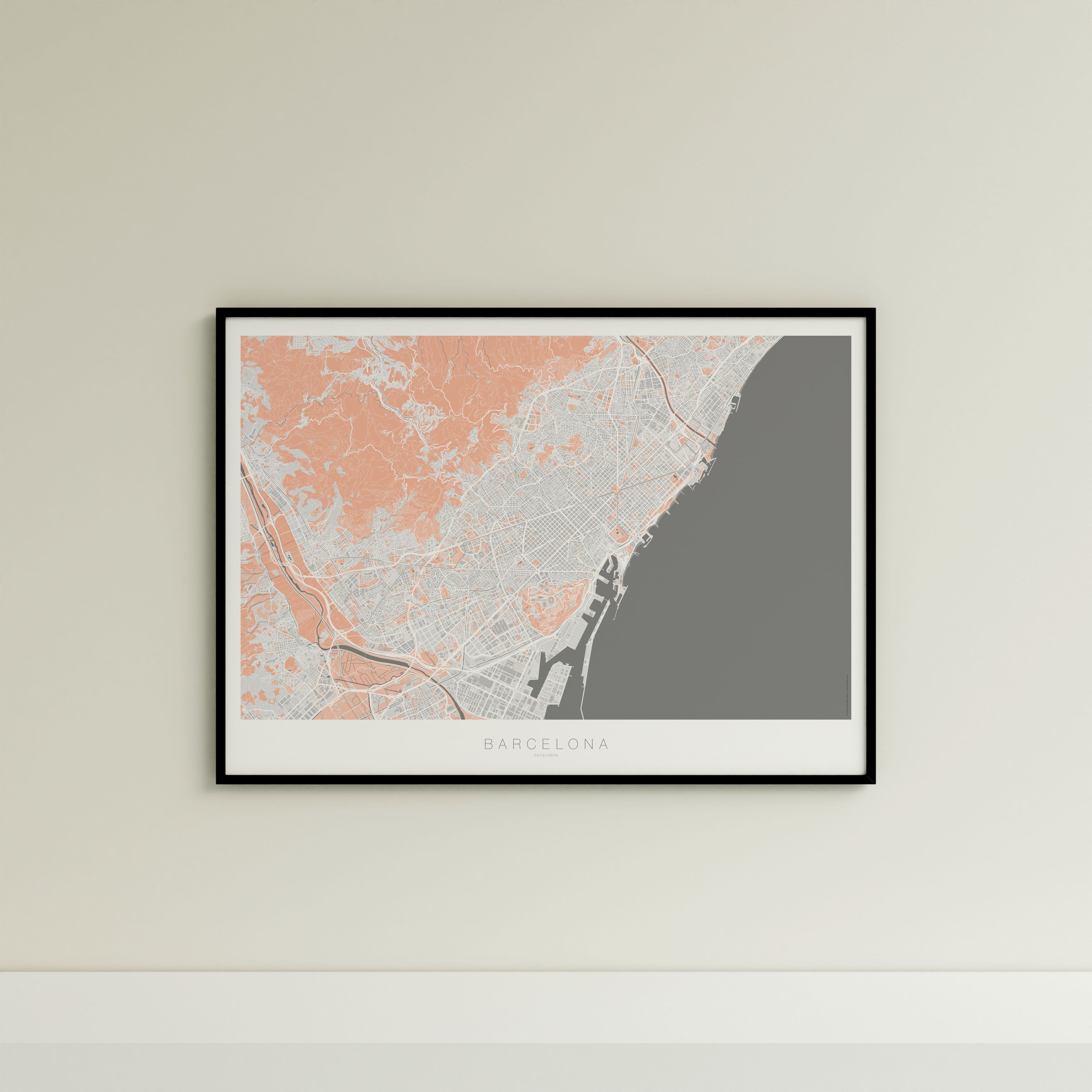 Barcelona Map Print – Coral Edition – Landscape