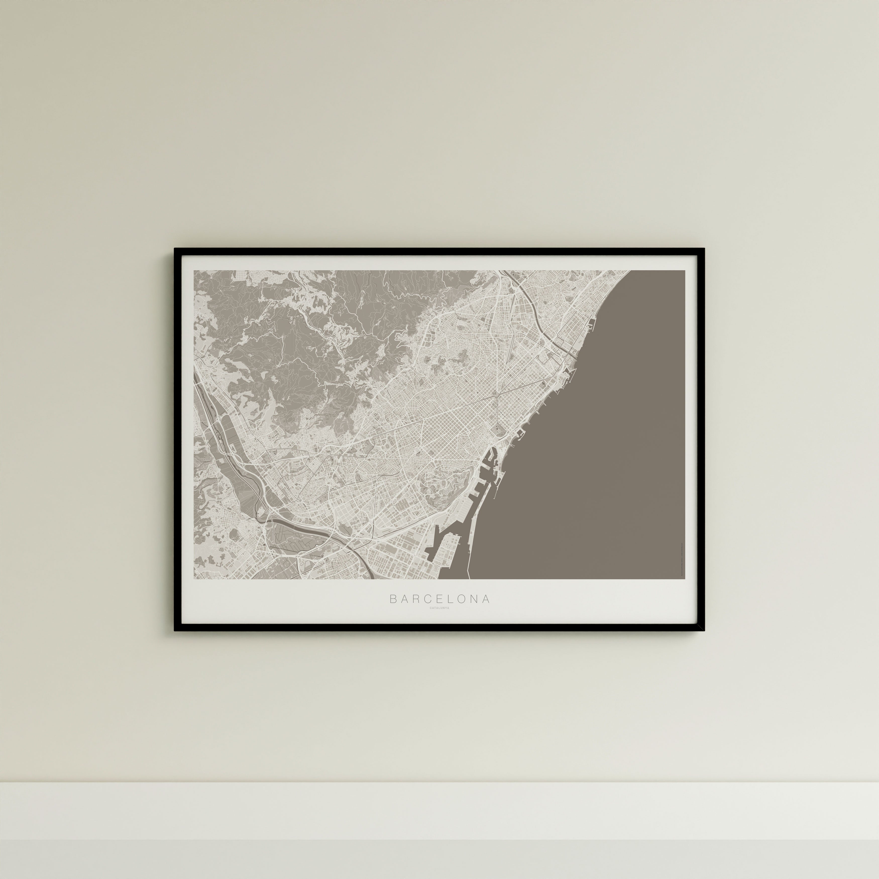 Barcelona Map Print – Sepia Edition – Landscape