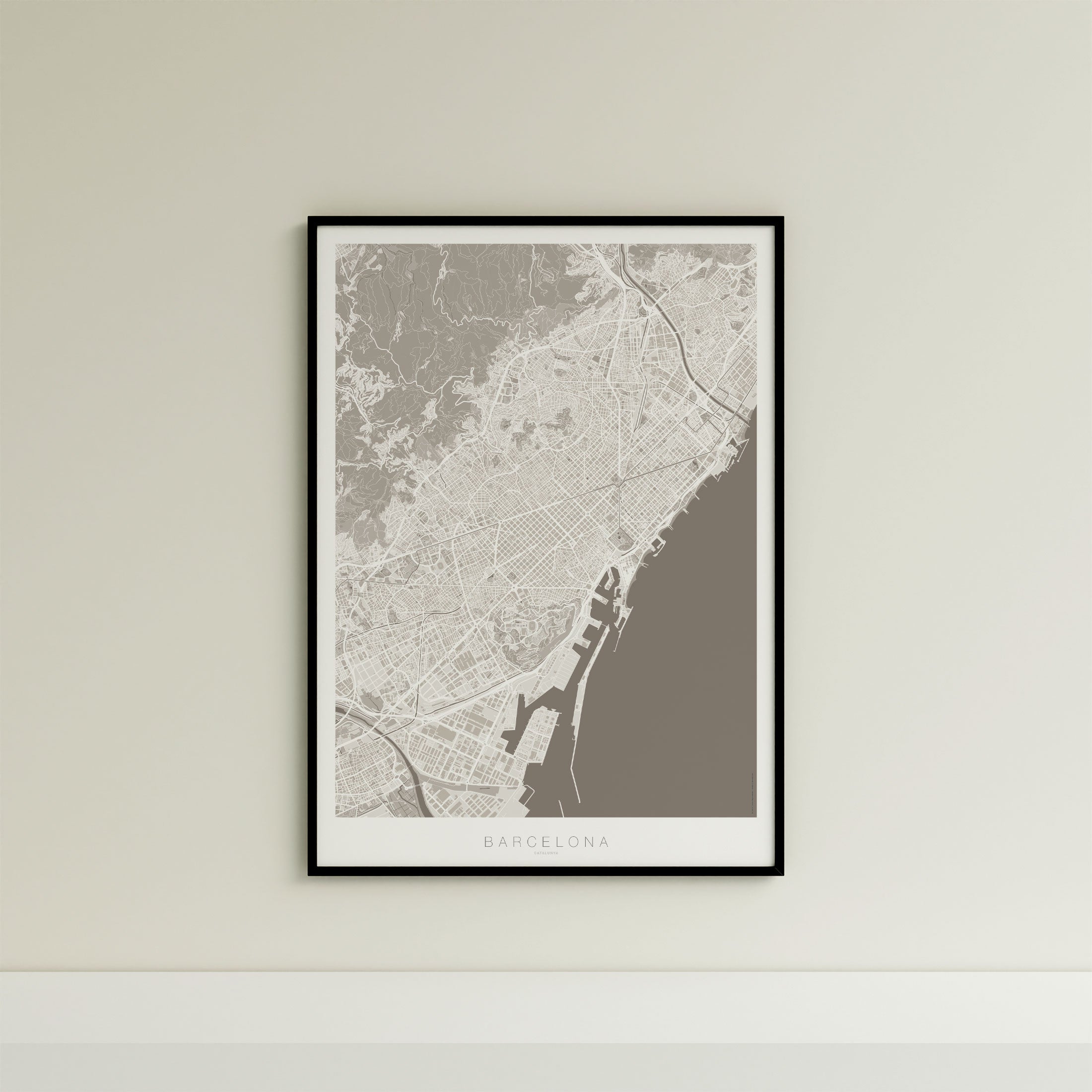 Barcelona Map Print – Sepia Edition – Portrait