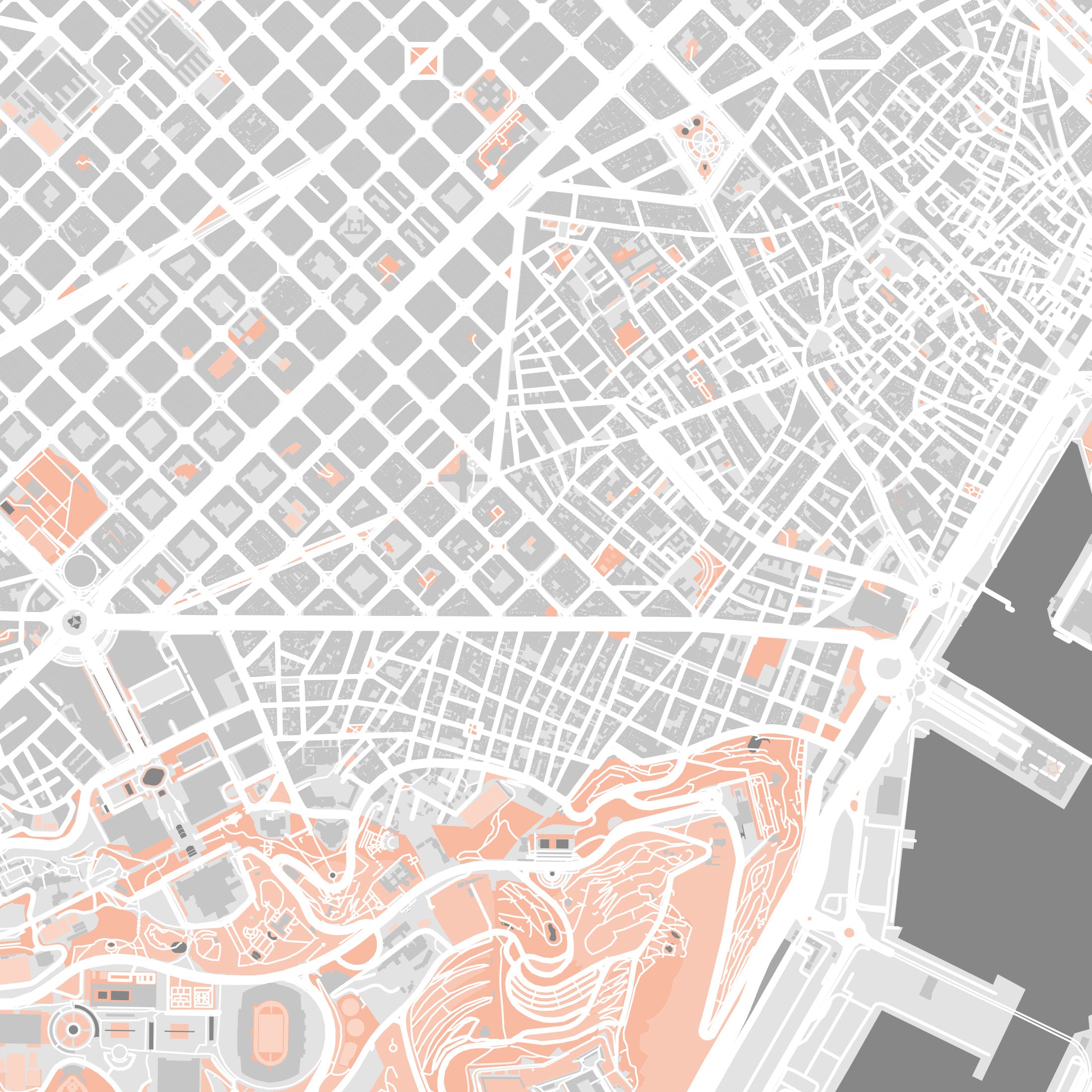 Barcelona Map Print – Coral Edition – Landscape