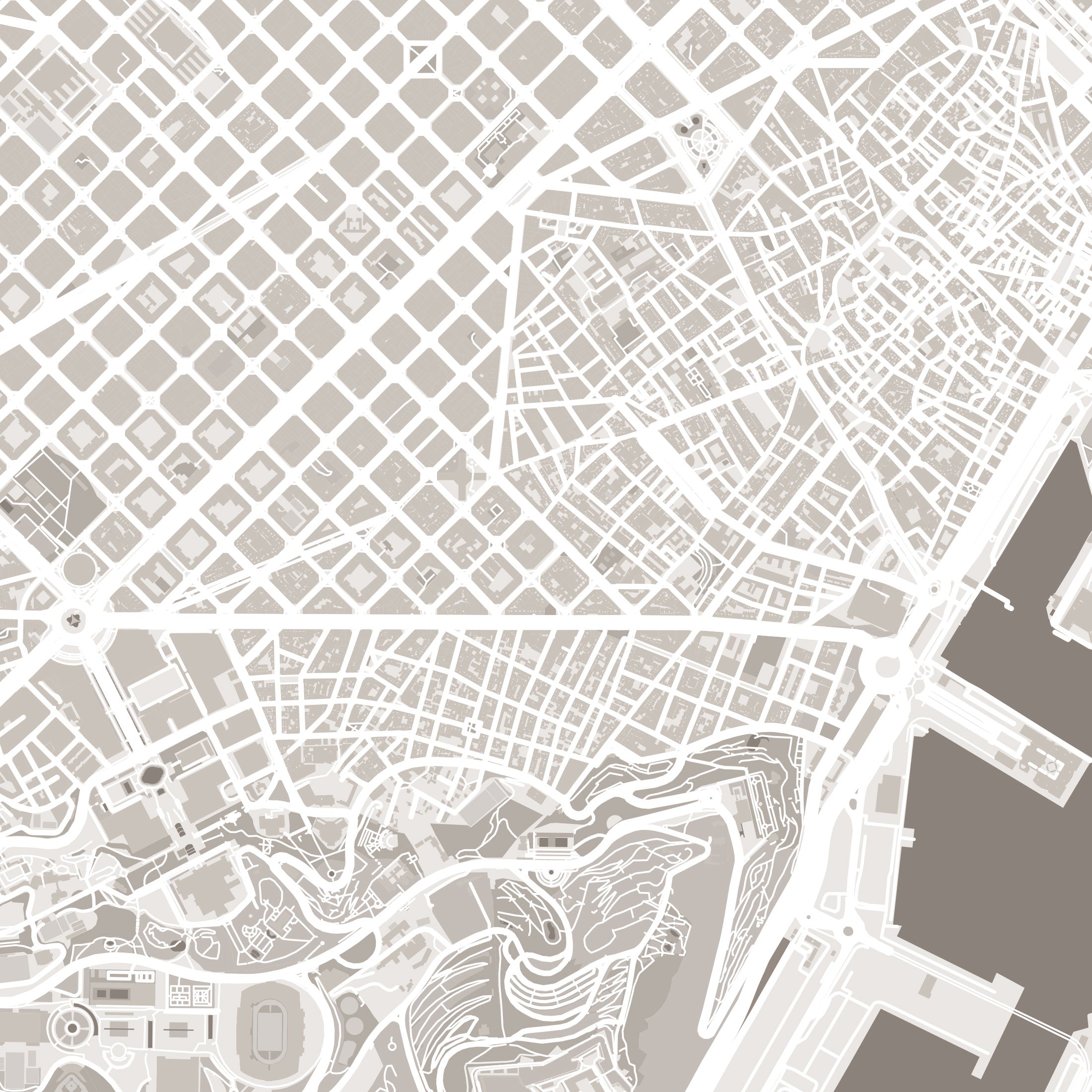 Barcelona Map Print – Sepia Edition – Landscape