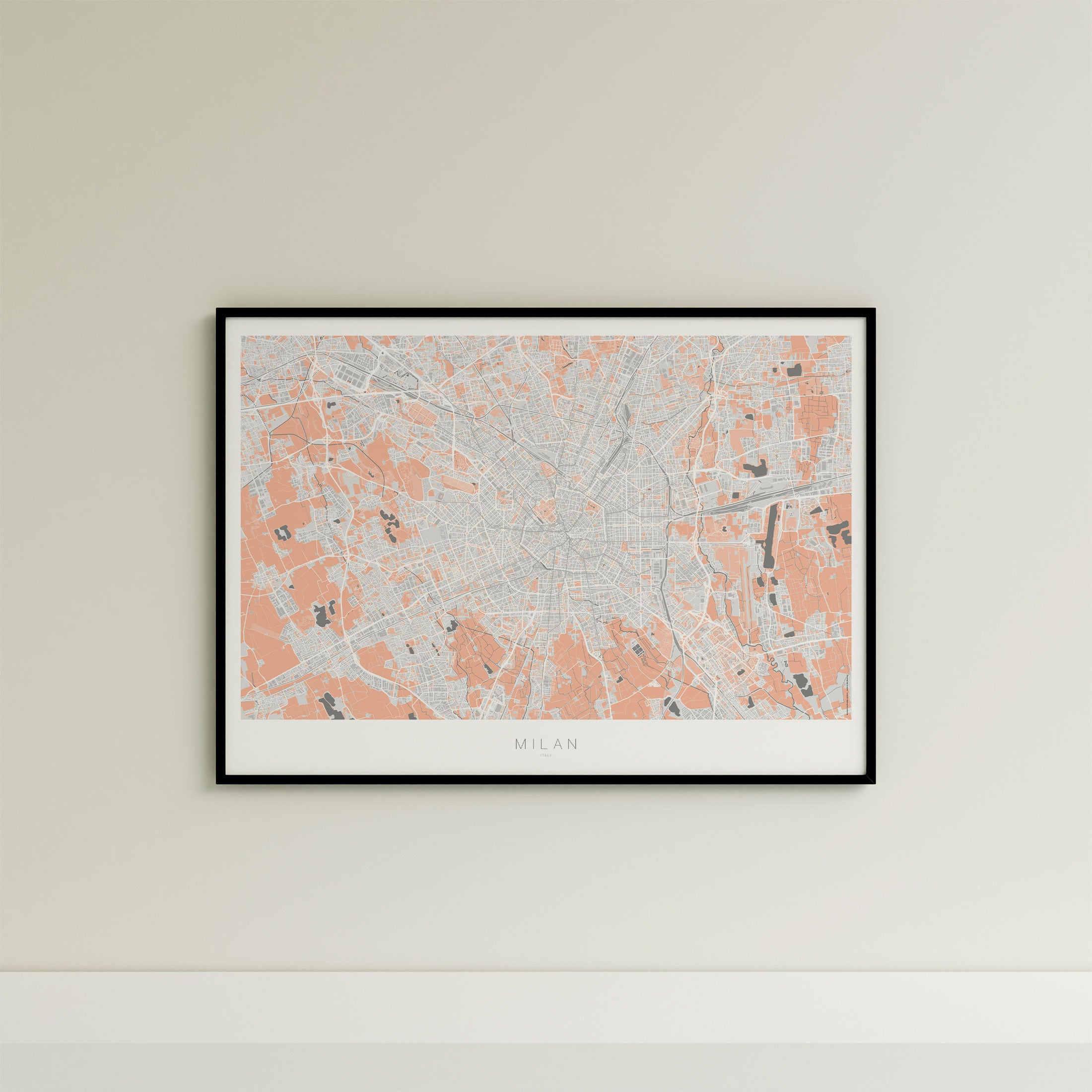 Milan Map Print – Coral Edition – Landscape